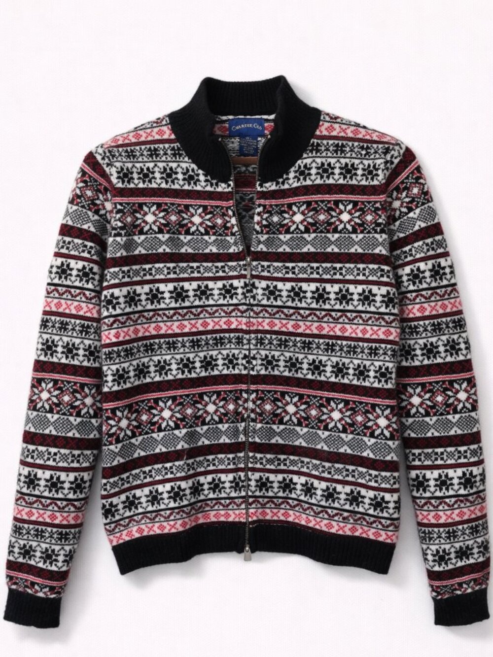 Vintage Charter Club Women's Lambswool Zip Sweater Size L Fair Isle‎ Nordic Wool